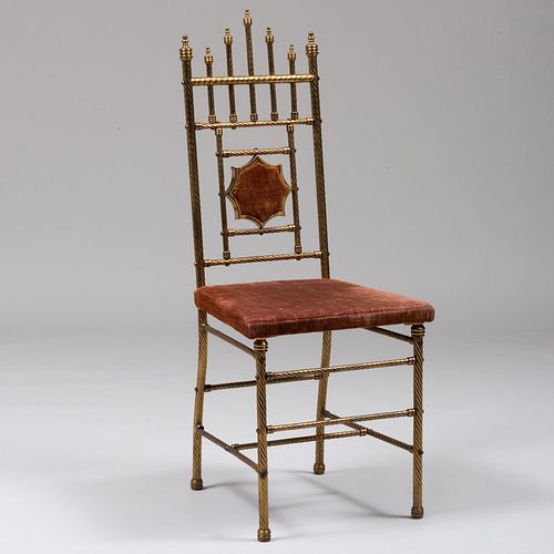 Aesthetic Movement Brass and Upholstered Side Chair, Attributed to W.T. Mersereau & Co.
