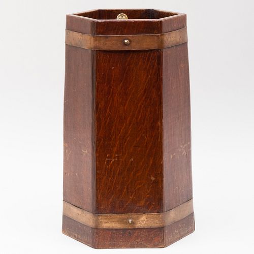 English Arts and Crafts Brass-Mounted Oak Umbrella Stand, R. Allister & Co., Ltd. Makers, Dursley, England