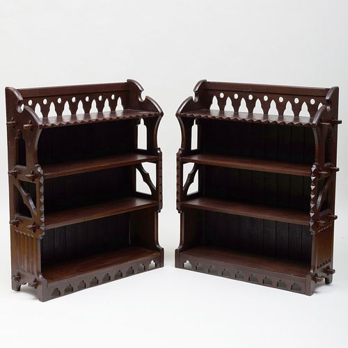 Pair of American Reform Gothic Walnut Bookcases