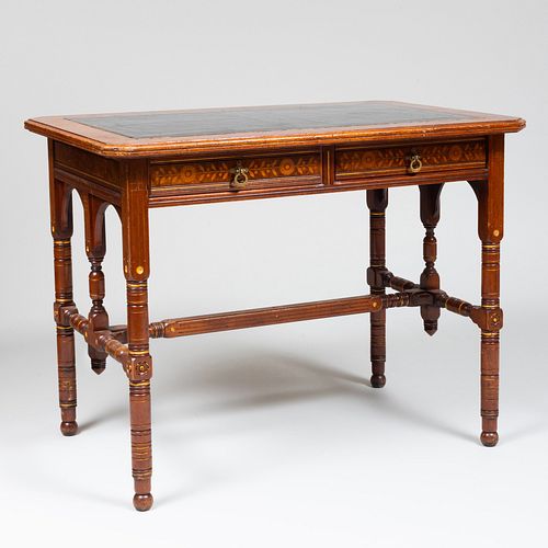 Aesthetic Movement Walnut, Parcel-Gilt and Marquetry Writing Table, Attributed to Herter Brothers
