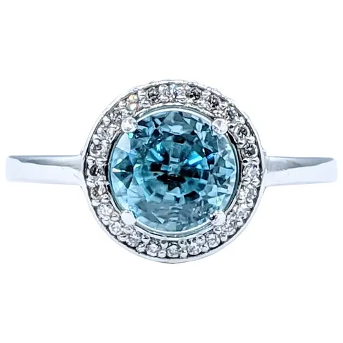 Superb Blue Zircon & Diamond Ring
