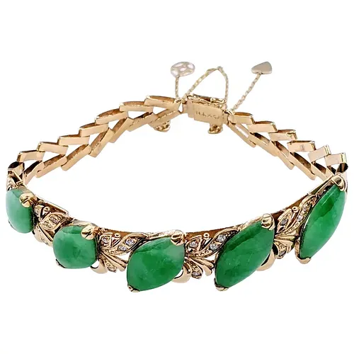 Beautiful Nephrite Jade & 18K Gold Link Bracelet