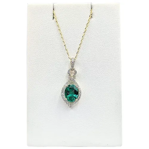 Stunning Emerald & Diamond Drop Pendant Necklace