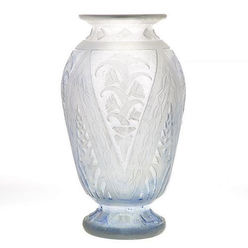 Monumental Daum Nancy acid cut back glass vase