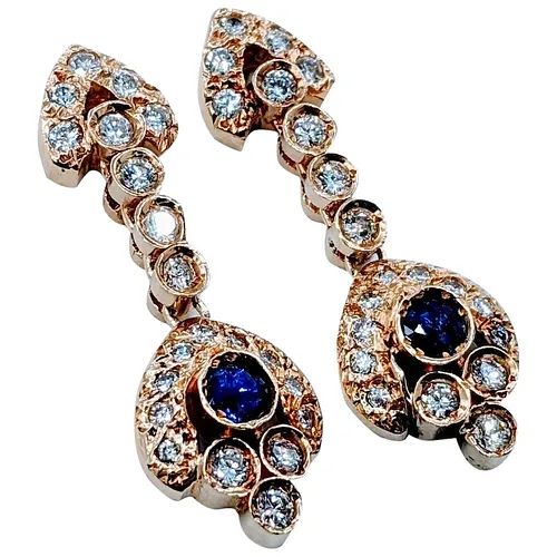 Vintage Sapphire & Diamond Dangle Earrings