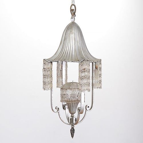 Very nice Ruhlmann style silvered iron chandelier