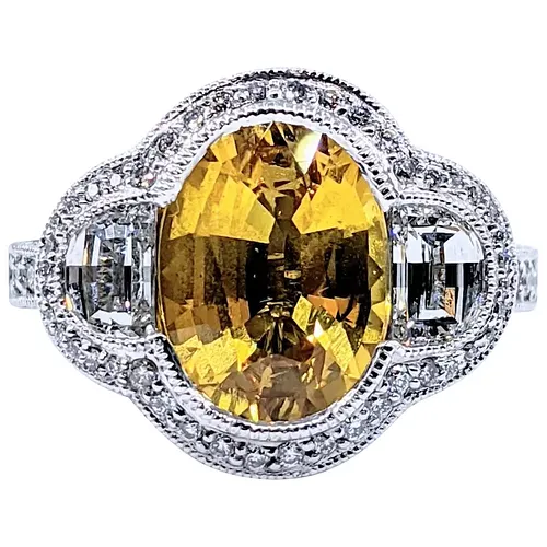 Superb Yellow Sapphire & Diamond Cocktail Ring