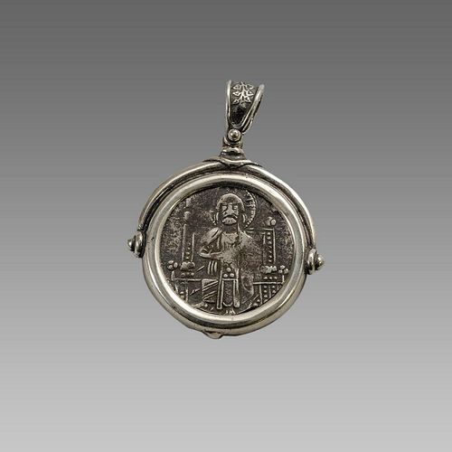 Venice Grosso Silver coin set in Silver Pendant c.1300 AD. 