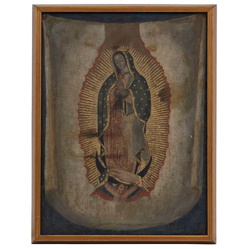 VIRGEN DE GUADALUPE MÉXICO, SIGLO XIX Óleo sobre tela Detalles de conservación 52.5 x 39 cm | VIRGEN DE GUADALUPE MEXICO, 19TH CENTURY Oil on canvas C
