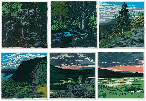 Neil Welliver - Landscapes: A Portfolio of Six Works, 1973: 1] "Briggs Meadow" 2] "Greer's Bog" 3] "Spring Freshet" 4] "Duck Trap" 5] "Si's Hill" 6] "