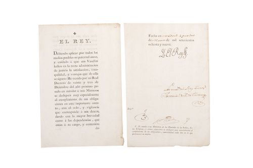 Carlos IV / Ventura de Taranco, Antonio. Real Decreto para que los Ministros de los Dominios de las Indias, Filipinas...Madrid, 1789.