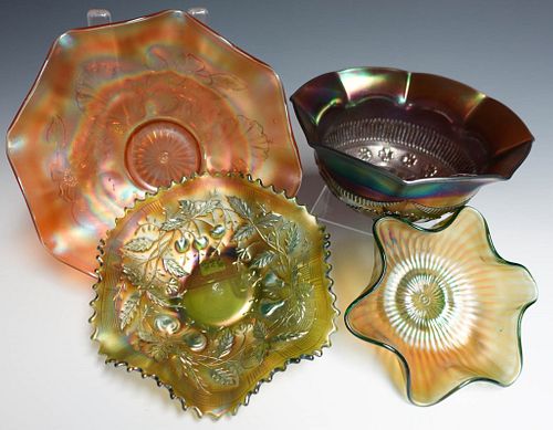 Four Carnival Glass Bowls