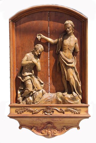 Antique European Carved Wood Figure Baptizing