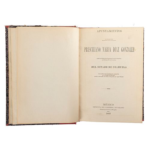 Miscelánea sobre la cuestión de límites entre Coahuila y Durango. contiene mapas. México, 1883. 4 obras en un volumen.