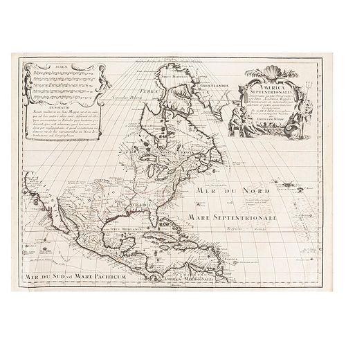 De l'Isle, Guillaume. America Septentrionalis. Venalis prostat Augustae Vindelic: ca. 1710. Grabado, límites coloreados.