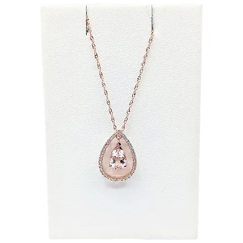 Stylish Morganite & Diamond Drop Pendant Necklace
