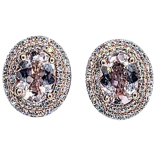 Stunning Morganite & Diamond Double Halo Stud Earrings