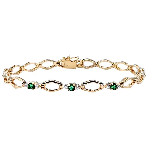 Fashionable Emerald, Diamond & 14K Gold Link Bracelet