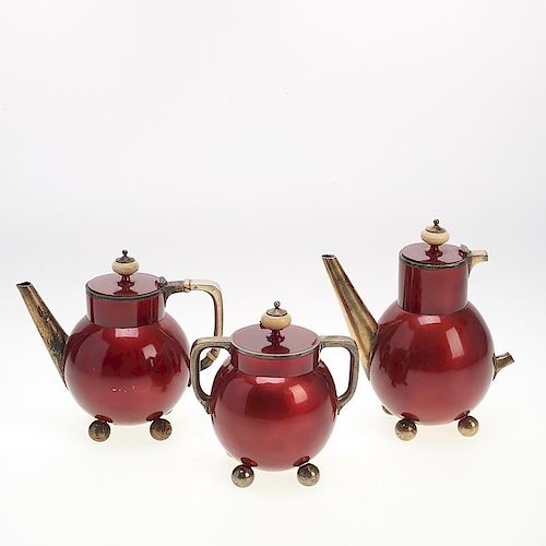 Early Russian Avant Garde silver enamel tea set