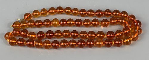 CHINESE AMBER BEAD NECKLACE ,L 38CM WEIGHT 58.7G DIAMETER 1.4CM