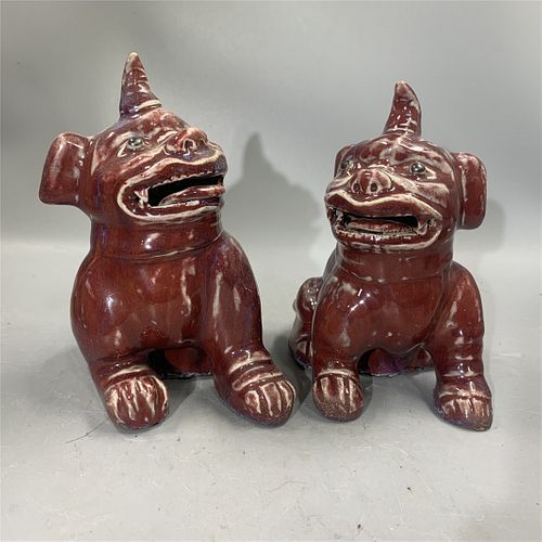 PAIR OF CHINESE OX BLOOD GLAZED LION DOG,H16.4CM
