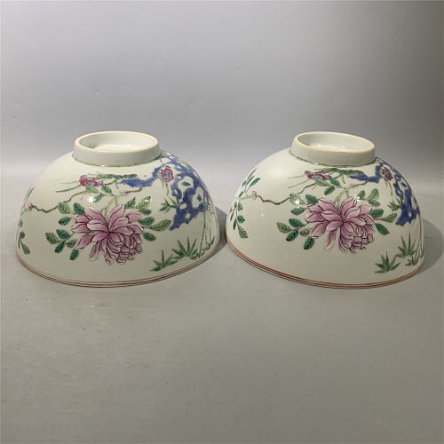 PAIR OF CHINESE FAMILLE ROSE BOWL , D17 H7CM 
