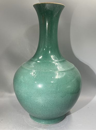 CHINESE GREEN GLAZED BOTTLE VASE ,H35.8CM