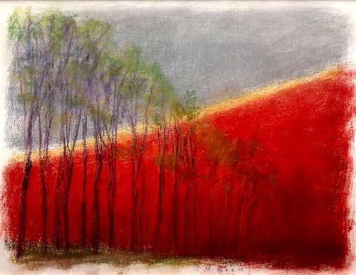 Wolf Kahn - Purple Trees, Orange Hill