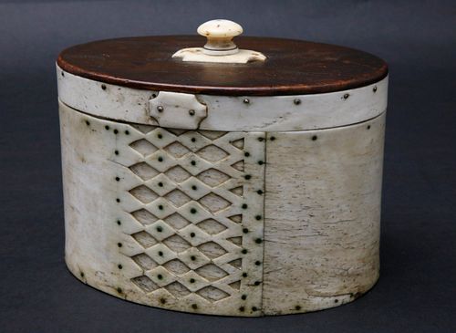 Antique Whalebone and Wood Ditty Box, circa 1850