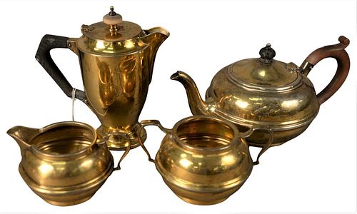 Four Piece English Silver Tea Set, along with a separate teapot, all gold washed, 23.3 t.oz.