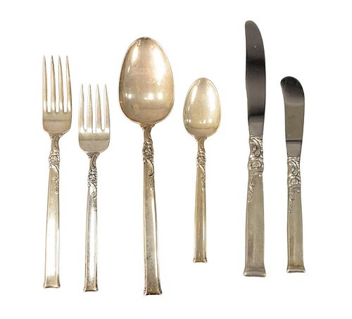 Heirloom Sterling Silver Flatware Set "Silver Rose", 51.2 t.oz. plus 22 weighted handles.