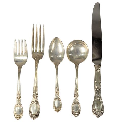 Sterling Silver Flatware Set, setting for twelve, 133.6 t.oz weighable plus 26 knives.