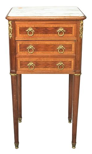 Marble Top Humidor, having one drawer over two false drawers opening to marble fitted interior, height 32 inches, top 14" x 17".