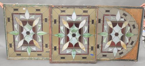 Set of Three Stained Glass Windows, to include a pair along with an arch shaped window, 37" x 43 1/2" and 35" x 43".