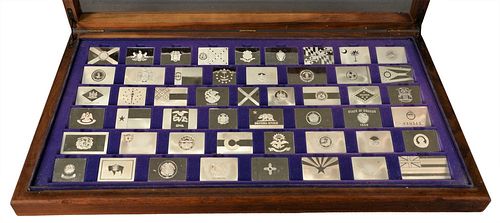 Franklin Mint Collection of Sterling State Flag Plaques, in fitted case, 106.28 t.oz.