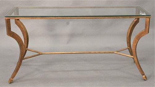 Contemporary Sofa Table, having glass top, height 28 3/4 inches, top 18" x 58".