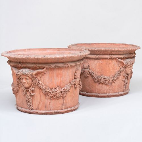 Pair Large French Terracotta JardiniÃ¨res, 20th Century