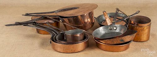 Thirteen copper cooking pots and pans, 19th c.