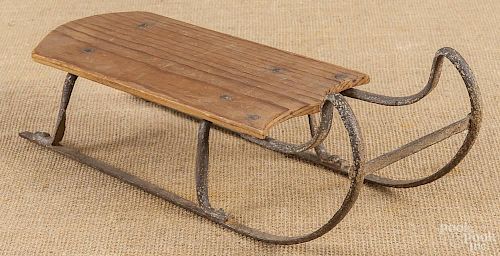 Miniature pine and iron sled, 19th c.