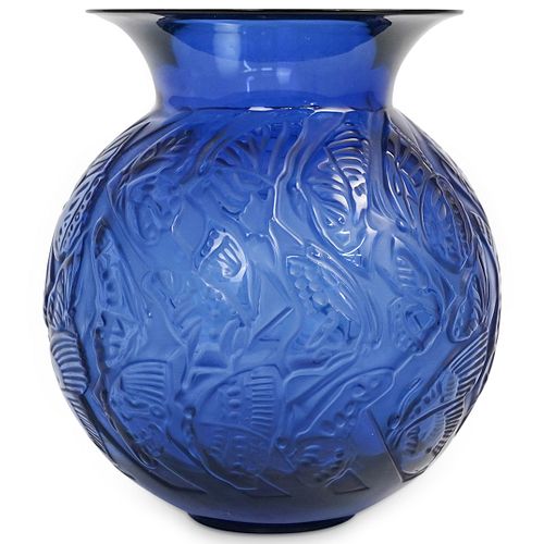 Lalique Crystal "Nymphale" Blue Vase