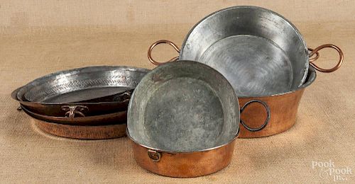 Eight pieces of copper cookware
