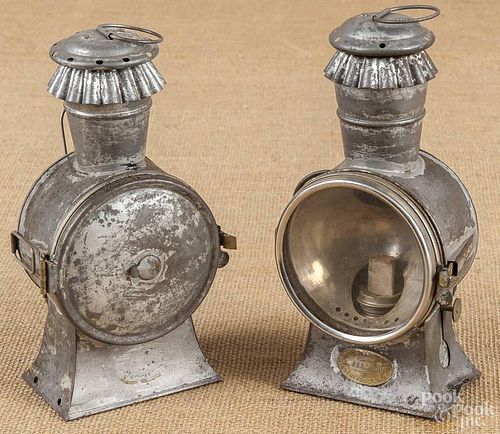 Two A. Ferguson tin fluid lamps, 19th c.