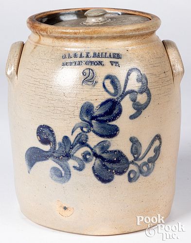 Vermont stoneware lidded two-gallon crock, 19th c.