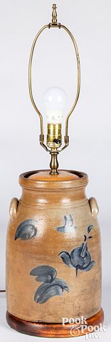Stoneware crock table lamp, 19th c.