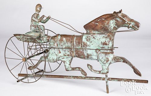 Copper horse and sulky weathervane