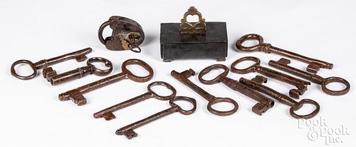 Eleven large iron lock keys, 19th c.