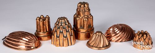 Seven copper food molds, 19th c.