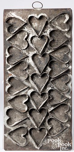Large tin heart cookie cutter, 19th c.