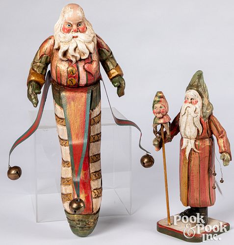Two Denise Calla carved and painted Santa Claus