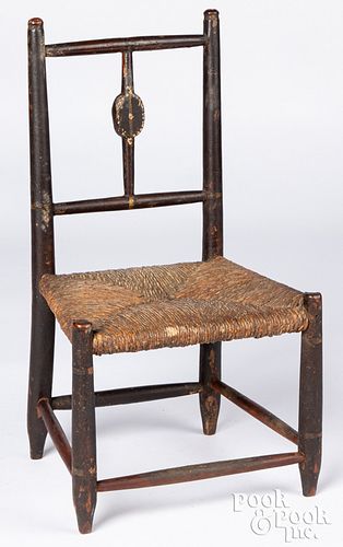 Painted doll chair, 19th c., with rush seat